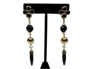 Elegant Black & Gold Tone Beaded Dangle Drop Earrings Fashion Jewelry 3"
